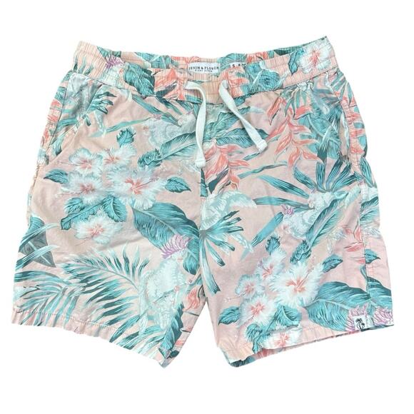 Denim & Flower Ricky Singh Tropical Print Casual Shorts Hawaiian Size Small - Picture 1 of 7